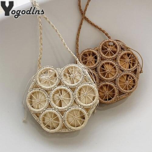 Summer Beach Straw Weave Bags Retro Cutout Crossbody Bags Travel Beach Straw Small Shoulder Bags For Women All-match Casual