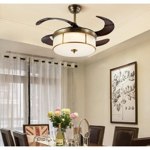 All copper frequency conversion electric fan ceiling lamp hidden retractable electric fan lamp modern and simple