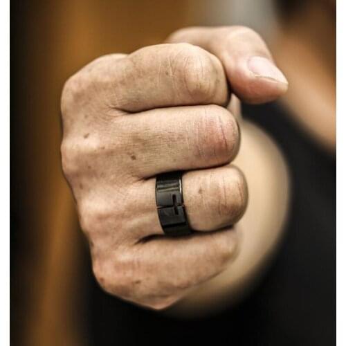 Retro Hollow Stainless Steel Ring, 10mm Cutout Cross Christian Rings