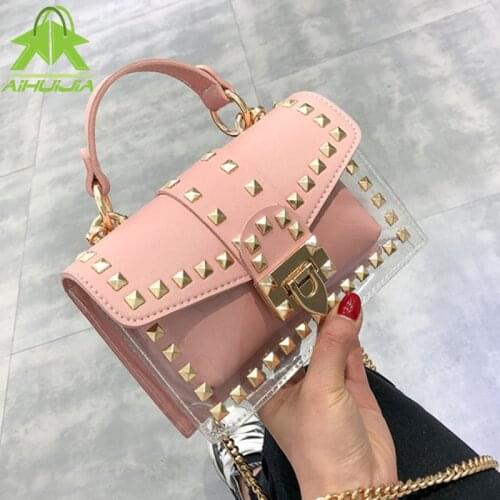 Luxury Design Ladies Handbag 2021 Summer New Style Transparent PVC Jelly Shoulder Bags Fashion Chain Messenger Small Square Bag