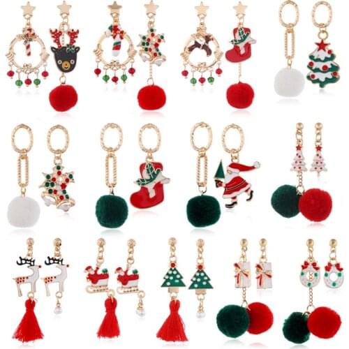 Christmas tree elk Santa Claus Fashion Earrings Xmas Wreath Gift bell red socks Dangling Earrings Eardrop Jewelry accessories