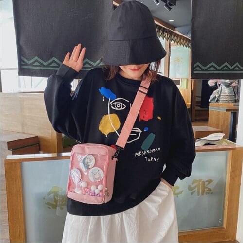 2021 Hot New Lolita Girl Cute Canvas Transparent Messenger Shoulder Bag Funny Personality Waterproof Versatile High-Capacity