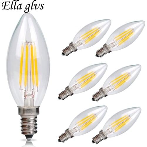 LED Lamp Filament Bulb E14 Candle Light Bulb 2W 4W 6W C35 220V/110v Retro Antique Warm White /White LED Glass Bulb Incandesce
