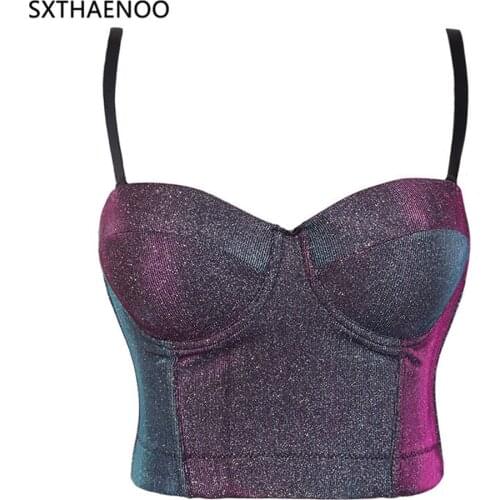 SXTHAENOO Sequined Gradient Bralet Womens Skinny Backless Bra Nightclub Party Banquet Stage Short Camisole