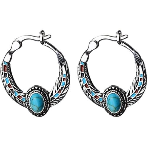 Vintage Women Faux Inlaid Feather Dangle Hoop Earrings Jewelry Gift