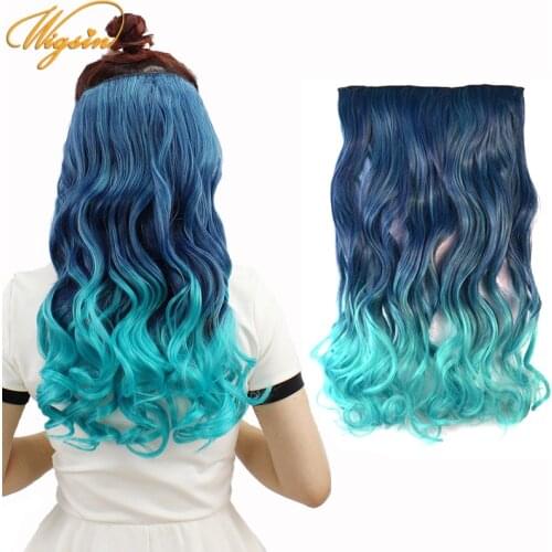 WIGSIN Synthetic Long Straight Wavy Hair Extension Clip in One Piece Ombre Pink Purple Gradient Cosplay Hairpieces Wig for Women