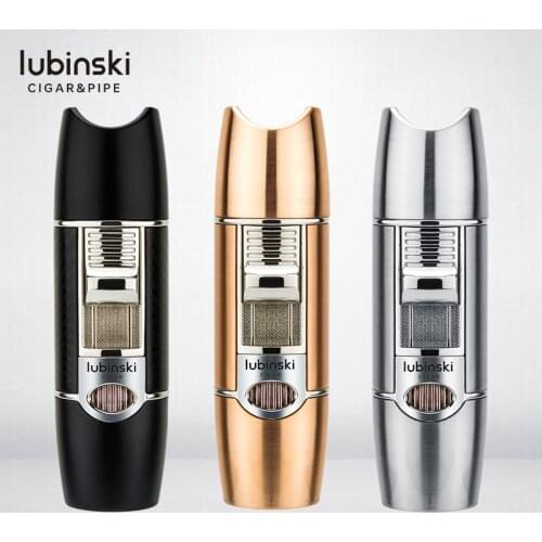 LUBINSKI Cigar Cigarette Tobacco Lighter Torch Jet Flame Refillable With Holder Cigar Punch Smoking Tool Accessories Portable
