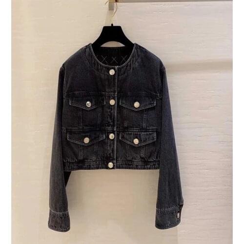 Women For Fall Jacket Designer Jeans Jacket Women Denim Jackets Golden Button Pockets Padded Black Outwear Fashion