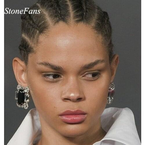 Women Fashion Luxury Cheap Jewelry Gifts Square Rhinestone Clip Earrings Bling Large Crystal Clip Ear Jewelry No Hole Earring