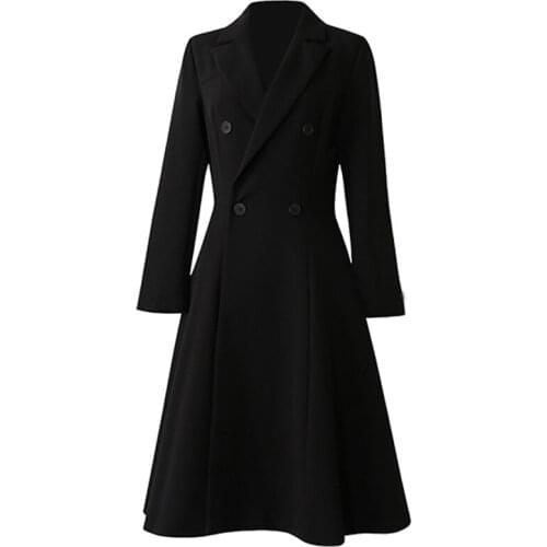Plus size 5XL!Vintage skirt style trench coat women black double breasted slim long windbreaker