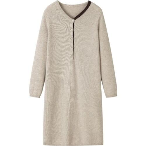 Thick 100% cashmere sweater women Knitted fashion warm soft loose V-neck color matching coat pure cashmere long skirt