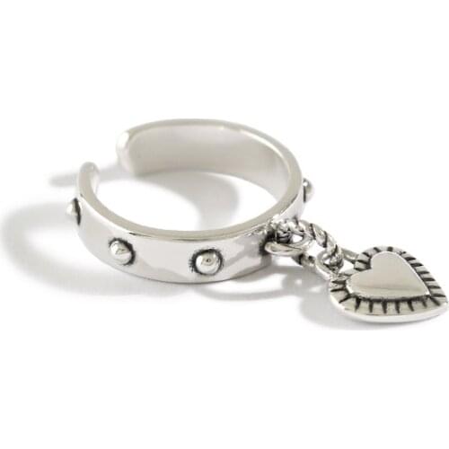 SHANICE Antique 100% 925% Sterling Silver Open Ring Heart Tag Rings Adjustable Opening Ring For Women Party Adjustable Jewellery