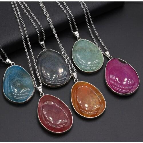 Charms Water Drop Shape Pendant Necklace Natural Dragon Bone Agates Stone Pendant Necklace 28x42-30x45mm Length 40cm