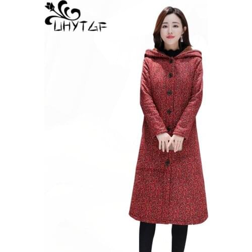 UHYTGF Winter Jacket Women Plus velvet Thick Warm Hooded Parka Mujer Cotton Padded Coat Long Plus Size 3xl Jacket Female X596
