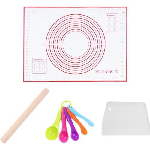 1 Set Rolling Pins Dough Pastry Rollers Dough Scraper Mat Cake Baking Tools Silicone Kneading Pad Rolling Pad Set