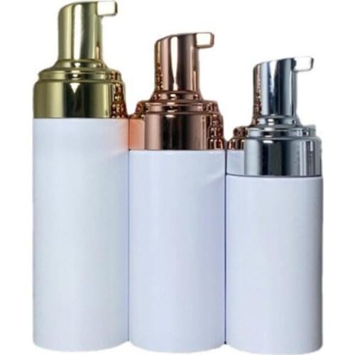 100ML/120ML/150ML/200ML white plastic PET bottle gold silver foaming facial MOUSSE cleanser hand cleaning skin care packing
