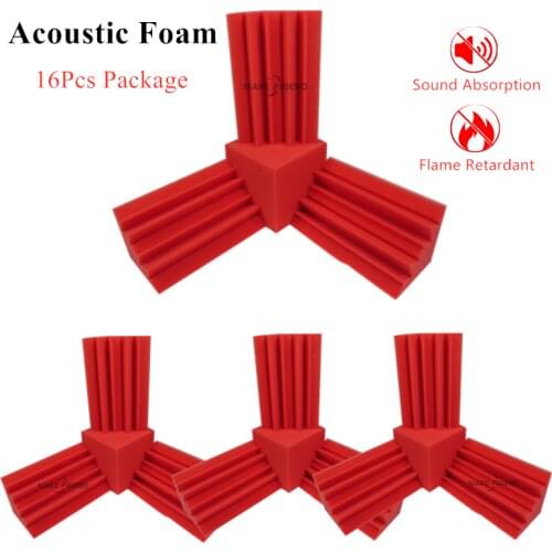 16Pcs/Set Acoustic Foam 12Pc 12x12x24 Bass Trap Wall Foam + 4Pc 15x15x15 Cube Sound Insulation Foam Flame Retardant 6 Colors