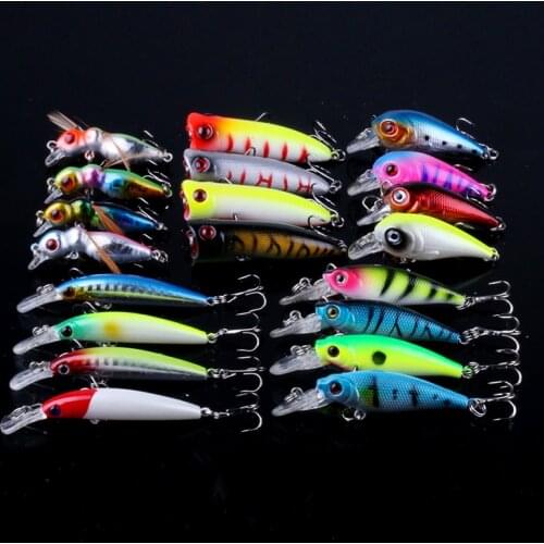 20pcs Artificial Fishing Lure Kit Minnow/Popper/Insect Crankbait Lure Set Mini Fishing Wobblers