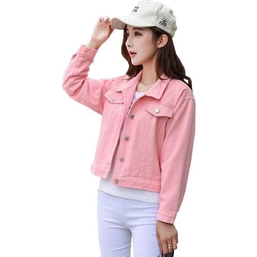 2020 Casual student clothes short denim jacket fashion pink jeans outerwear wild tooling windbreaker women korean loose top 3253