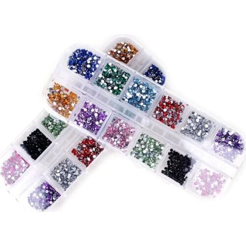 2400pcs 2mm Rhinestones Nail Decoration Round Colorful Glitters With Hard Case DIY Nail Art Decorations 12 Color