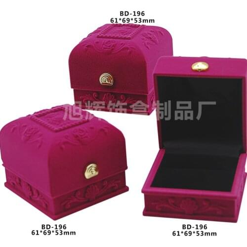50pcs/lot Rose-red European Retro 3D Embossing Pattern Ring Earring Box Flocking Jewelry Boxes Storage Case Wholesale