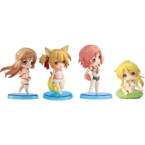 6cm 4pcs/set Cute Sword Art Online figure figurines set SAO Kirito Asuna Niitengo ver PVC statue figuras gift D30