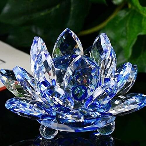 80/100/120/140/200mm 1pcs Blue Color Crystal Lotus Flower Paperweight For Feng Shui Home Decor Office Collections