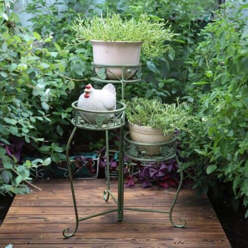 American Retro Round Rotating Iron Flower Stand Outdoor Floor-standing Balcony Multi-layer Shelves Flower Shelf Flower Pot Rack