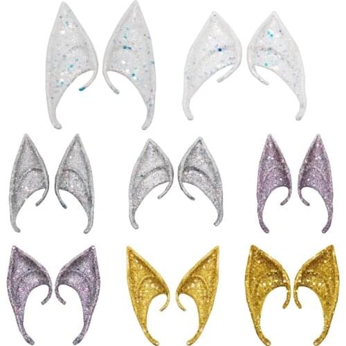 Shiny Glitter Sequins Pointed Elf Ears Tips Anime Fairy Pixie Cosplay Costume Accessories Christmas Halloween Themed Party Prop