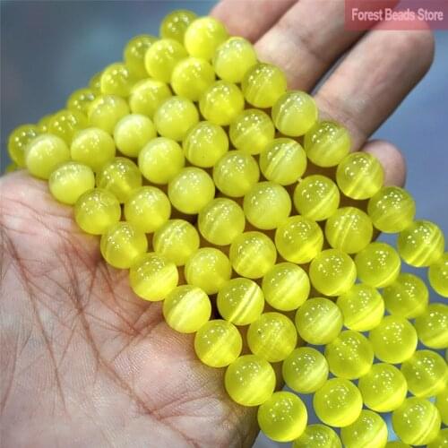 AAA Yellow Cat Eye Beads High Quality Smooth Round Loose Beads For Jewelry Making Opal Stone DIY Bracelet 15" Strand 6/8/10MM