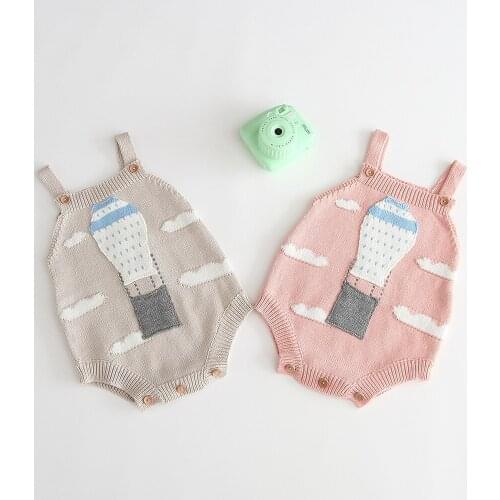 Hot air balloon embroidery baby romper autumn winter cotton knitted suspender jumpsuit for boys/girls overalls children outfits