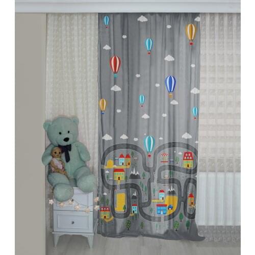 Drive Patterned Background Curtain velvet curtain kids room drape Car Tree River