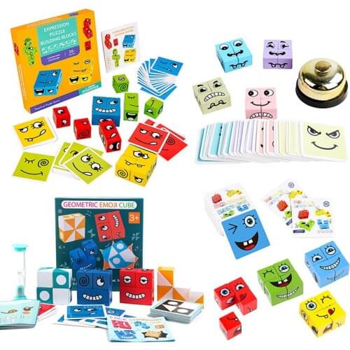 Montessori Change Expression Puzzle Building Block Toys Interactive Game Logical Thinking Training Wooden Kids Educational Toys