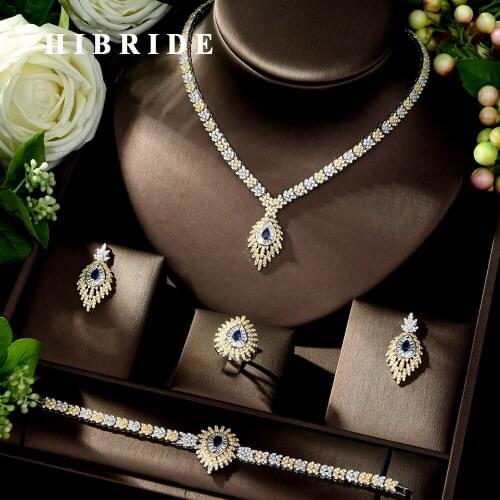 HIBRIDE New Fashion Flower Design Gold Color Bridal Jewelry Sets for Women Necklace Pendant Accessories Party Gift Bijoux N-1027