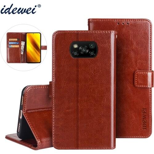 IDEWEI For Poco X3 NFC Case Cover Luxury Leather Phone Case For Xiaomi Poco X3 NFC Protective Flip Case Wallet Case 6.0"