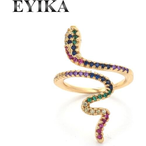 EYIKA Resizable Gold color Heart/Snake Ring Women Colorful paved Cubic Zirconia Jewelry Rainbow Cuff Ring for girlfriend gift