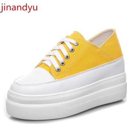 Hidden Heel Canvas Platform Shoes for Women Sneakers Breathable Lace Up Womens Shoes Comfy Yellow Black Sneaker Female Shoes