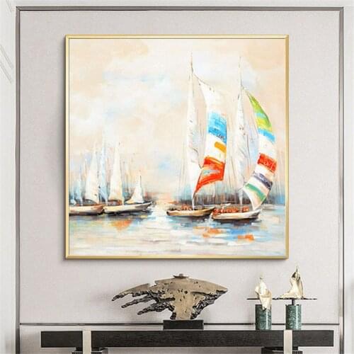 Best-selling oil painting hand-painted modern abstract oil canvas painting smooth sailing harbor sailing home decoration art