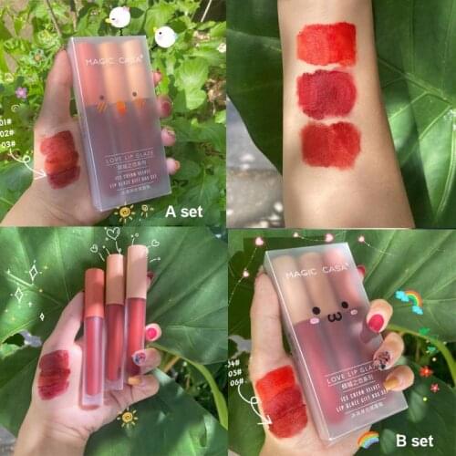 3Pcs/set Lip Glaze Matte Velvet Nonstick Cup Lipstick Waterproof Sweatproof Not Fade Moisturizing Lip Glaze Set Maquiagem TSLM1