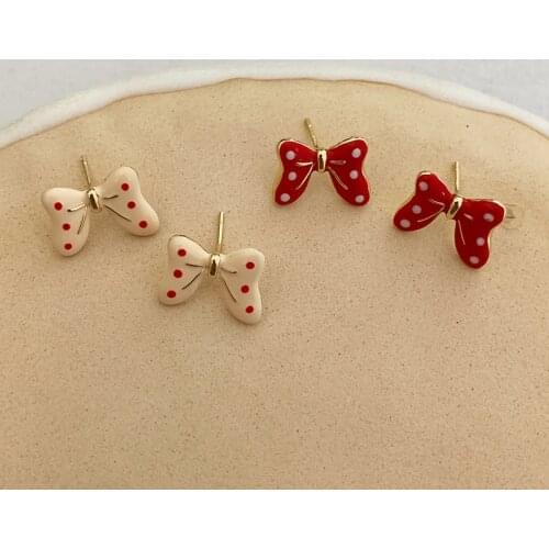 Korean Cute Earrings Stud Red Bow Cartoon Mouse Anime Earring Fashion Jewelry For Women Girls Ear Studs Trend Charm Accessories