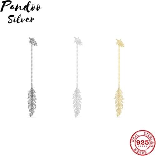 Pandoo Fashion Charm Sterling Silver Original 1:1 Copy,Single 'Dreamcatcher' Feather Earrings Luxury Jewelry Gift For Female