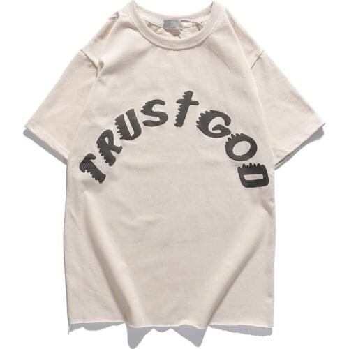 Kanye West "TRUST GOD SUNDAY SERVICE" O Neck Mens T Shirt Short Sleeve Loose Casual Hip Hop Tshirts Oversize Harajuku Tees