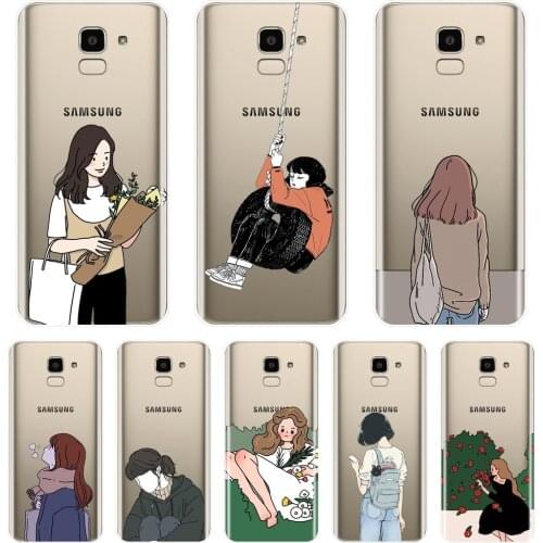 Soft Back Cover For Samsung Galaxy J3 J5 J7 2015 2016 2017 J4 J6 J8 Plus 2018 J2 J5 J7 Prime Cartoon Girl Phone Case Silicone