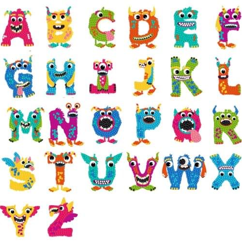 26pcs 5D DIY Diamond Painting Stickers Cartoon Art Set Beginners Mosaic Stickers by Numbers Kits Crafts Set for Children