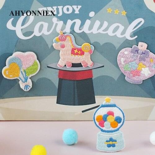 AHYONNIEX Cute Cartoon Candy Embroidery Patches for Bag Jeans Balloon Iron On Patches for Clothes Small DIY Patches