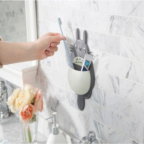1Pcs Toothbrush Wall Mount Holder Cute Totoro Sucker Suction Bathroom Organizer Family Tools Accessories Drop Shipping