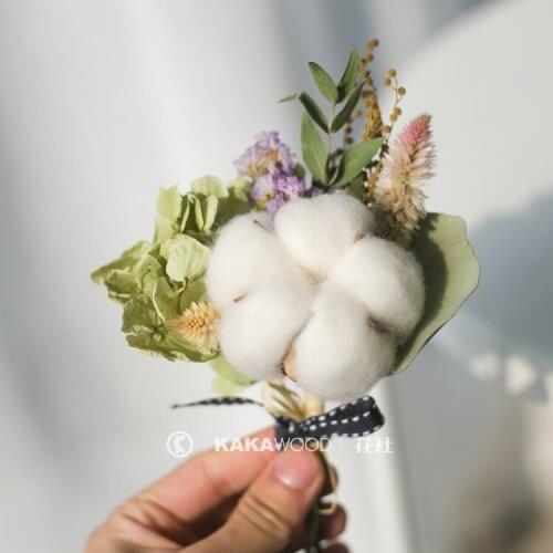 Nordic-Style Natural Plant Fruit Dry Bouquet Corsage Placed Photographic Prop Mini Hydrangea Cotton Small Bouquet