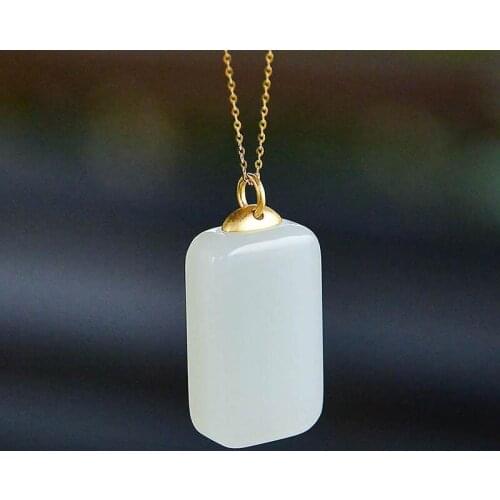 Natural Hetian Jade White Jade Lucky Pendant S925 Pendant Fashion Simple and Popular Retro Personality Classic Style Female Acce