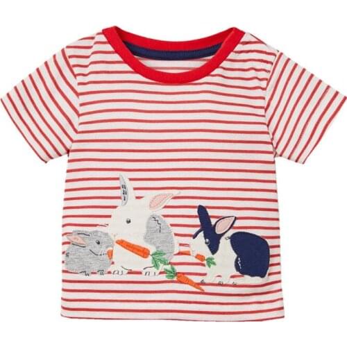 New Arrival Rabbit Cartoon Summer Animals Print Stripes Baby T shirts Fashion Cotton Boys Tops Children Clothes