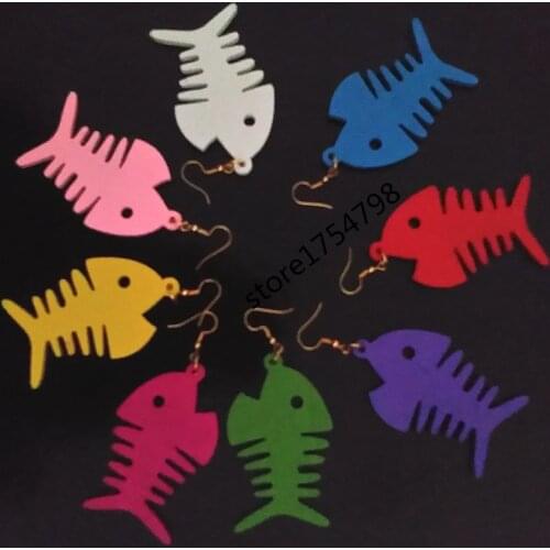 FUYIERNew Long Mermaid Wood Earrings 8 Colors Cute Fish Drop Earrings Handmade Earrings Personality Laser Cut eco Wooden Jewelry